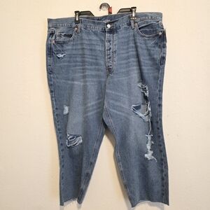 NWT Old Navy Ripped Button Fly Jeans High Rise Slouchy Straight Raw Hem Size 22